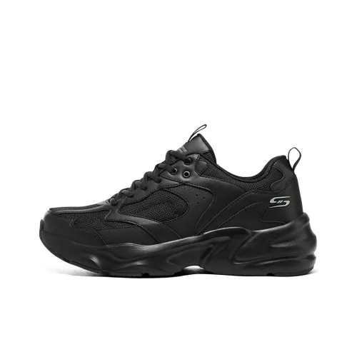 Skechers Wave Rider Новый Устойчивый к истиранию Легкий Амортизирующий Дышащий Низкий Верх Тяжелая подошва Мужские Черные