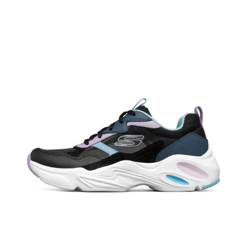 Skechers Stamina Airy Панель Обувь Низкий Топ Толстая Подошва Кроссовки Женские Черный Синий