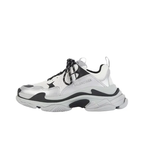 Balenciaga Triple S Low Топ Толстая подошва Кроссовки Мужские Черный Белый Серебряный