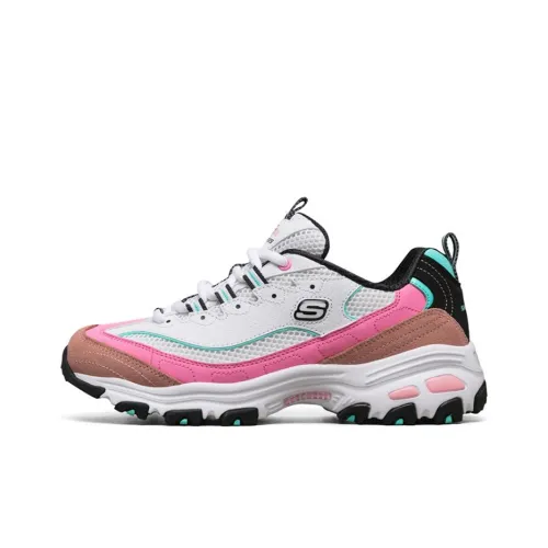 Skechers D'LITES 1,0 Конфетный цвет Медвежонок Персик Наполненный Конфетный цвет Низкий Топ Толстая Подошва Кроссовки Женские Белый Розовый
