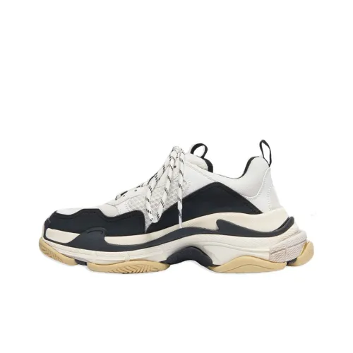 Balenciaga Triple S Low Топ Толстоподошвенные кроссовки Мужской Черный белый Эффект состаривания