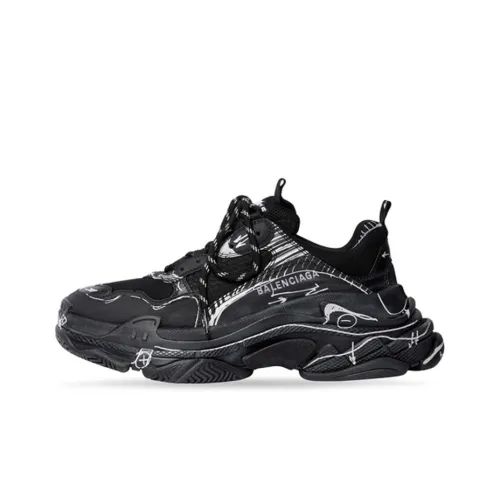 Balenciaga Triple S Low Топ Толстая подошва Кроссовки Мужские Черные