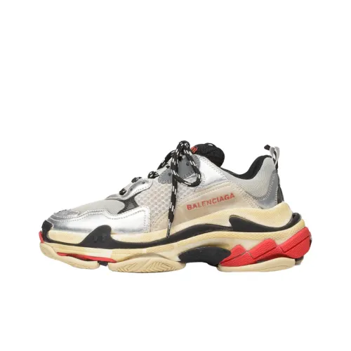 Balenciaga Triple S Low Топ Толстоподошвенные кроссовки Мужской Серебряный Красный Потертый