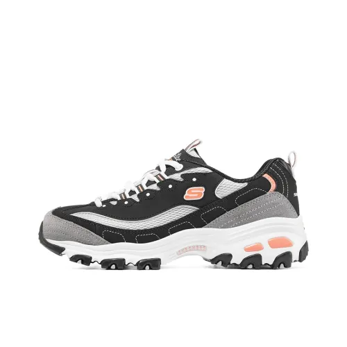 Skechers Черный Белый Золото Молочно-чайный Медведь Низкий Топ Толстая Подошва Кроссовки Женские Черный Белый Серый