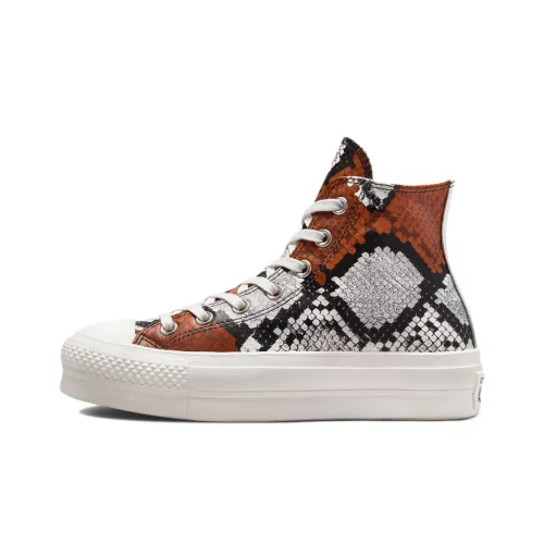 Converse Chuck Taylor All Star Платформа Клетка Змеиный принт Высокие кеды Женские Белый Коричневый Красный