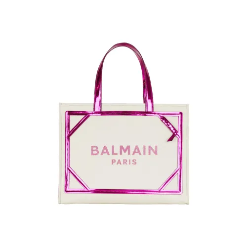BALMAIN B Army Холст Зеркало Кожа Тоут Сумка Сумка для покупок Холст Сумка Женская Розовая Белая
