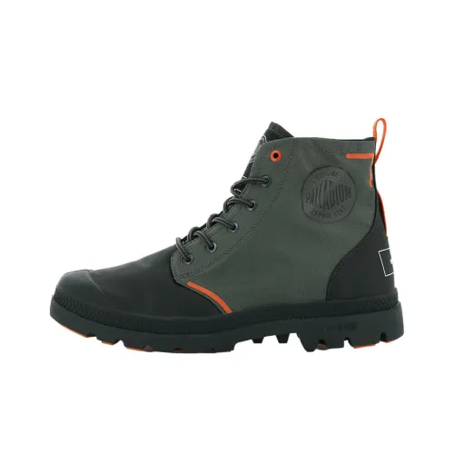 Палладий Pallafin Recycle противоскользящие устойчивые к истиранию дышащие высокие кеды унисекс армейского зеленого цвета