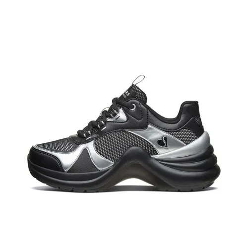 Skechers Solei ST Low Топ Толстая подошва Кроссовки Женские Черные Серебряные