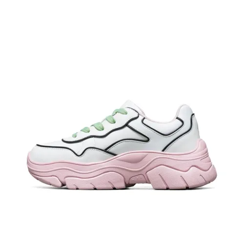 Skechers AMP'D Амортизация и Дышащий Низкий Топ Толстая Подошва Женские Белые Розовые