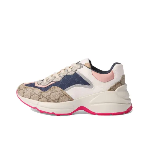 GUCCI Rhyton Double G Low Top Crew Neck Sneakers Women's Beige