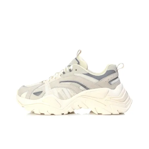 FILA Fishbone Дышащее Покрытие Низкий Топ Толстая Подошва Кроссовки Унисекс Кремовый Серый Корейский Стиль