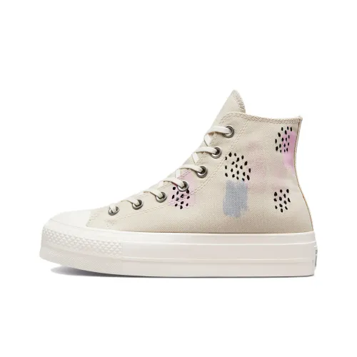 Converse Chuck Taylor All Star Lift Платформа Inked High Топ Кеды Женские Бежевый Белый Розовый