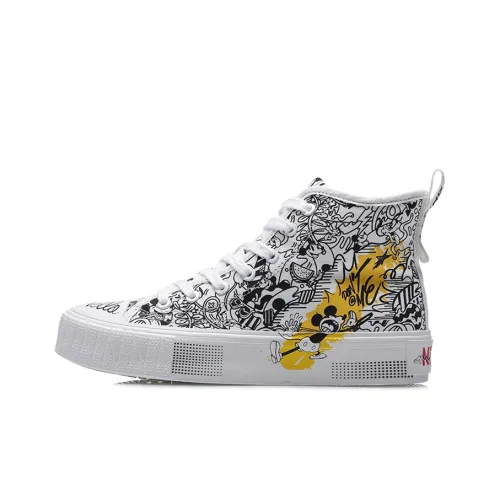 Disney x LiNing Износостойкие Дышащие Высокие Кеды Женские Черный Белый