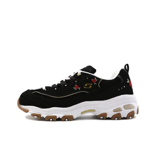 Skechers D'LITES Износостойкие Дышащие Низкие Кеды Женские Черные