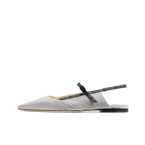 Jimmy Choo Zhou Yangjie Ree Плоская подошва PUMPS Женские повседневные туфли Женские серебряные