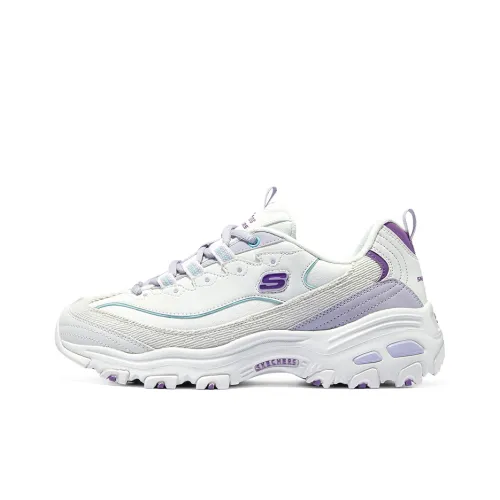 Skechers D'LITES 1,0 Milk Tea Bear Амортизация MID Топ Подошва Кроссовки Женские Фиолетовый Белый