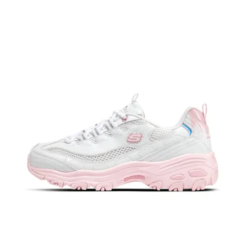 Skechers D'LITES 1,0 Дышащий Легкий Увеличивающий Высоту Низкий Топ Кроссовки с Толстой Подошвой Женские Белые Розовые