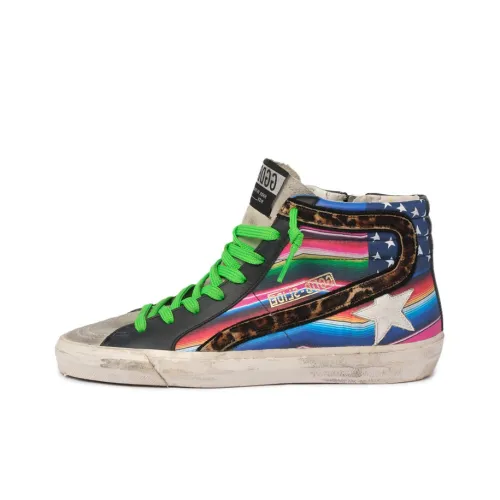 Golden Goose Slide MID Топ Кеды Женские Черный Зеленый Потертый Позиционирование Стиль