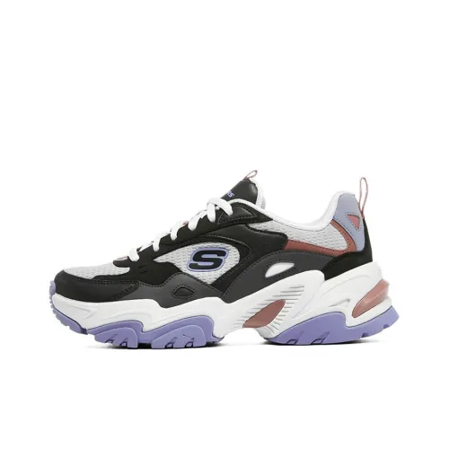 Skechers Stamina V2 Low Топ Толстая подошва Кроссовки Женские Черный Белый Фиолетовый
