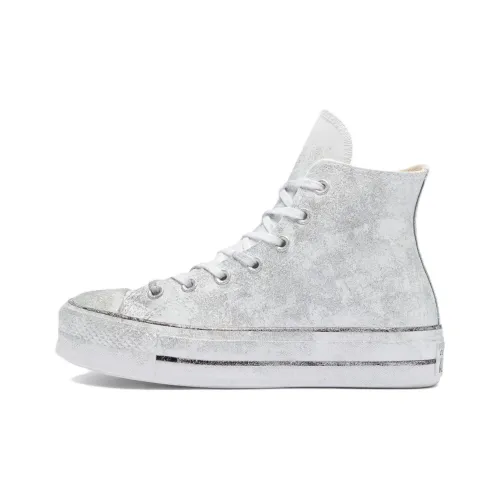 Converse Chuck Taylor All Star Lift Платформа Luxe Кожа Высокие Кеды Женские Серебряный Белый
