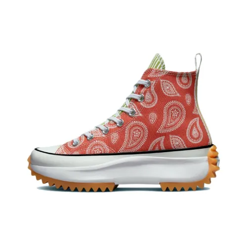 Converse Run Star Hike Платформа Высокие Кеды Женские Красный Синий Пэчворк