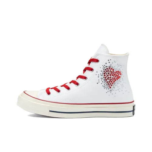 Конверс 1970s Chuck Taylor All Star Rhinestone Heart High Top Shoes Unisex White Red Heart
