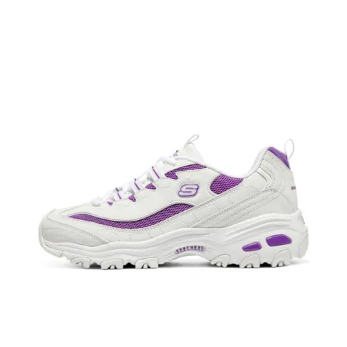 Skechers D'LITES 1,0 Дышащий Черный Белый Золото Низкий Топ Толстая Подошва Кроссовки Женские Белый Фиолетовый