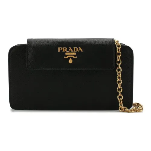 PRADA Saffiano Кожа Одно плечо Через плечо Чехол для телефона Женский Черный