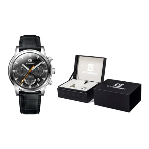 GT DESIGN Кварцевый механизм Кожаный ремешок Часы Мужские Черный циферблат