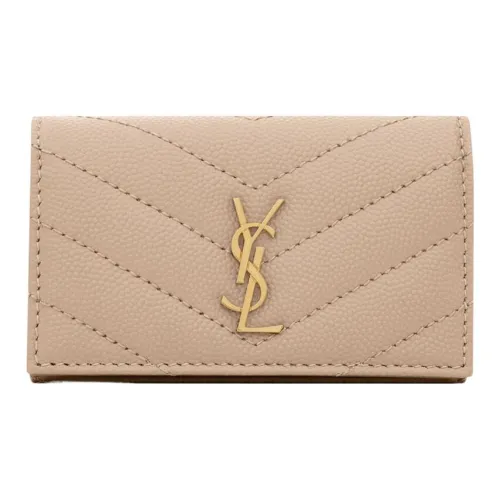 SAINT LAURENT Cassandre Телячья кожа Key Pouch Стандартный Женский Темно-бежевый