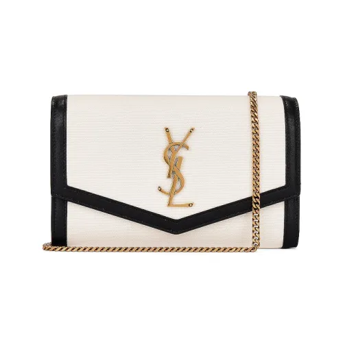 SAINT LAURENT Хлопок холст телячья кожа цвет холста сумка через плечо женский белый черный