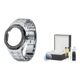 Все металл, черно-серебро + коробка для часов + закаленное стекло для защиты экрана