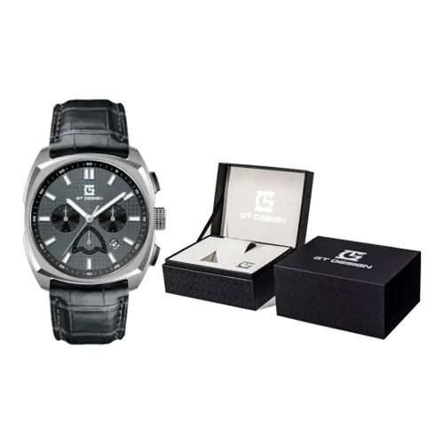 GT DESIGN Кварцевый механизм Кожаный ремешок Часы Мужские Черный циферблат