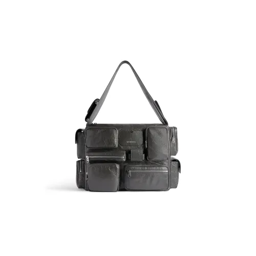 Balenciaga Superbusy Fine Grained Sheepskin с тканевой сумкой через плечо мужская темно-серый