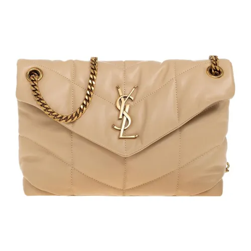 SAINT LAURENT Puffer Овчина Сумка через плечо Сумка на плечо Маленькая Женская Бежевая