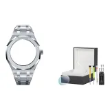 Полностью металлическое серебро + коробка для часов + закаленное стекло для защиты экрана