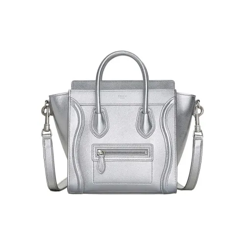 CELINE Лuggage Lambskin Crossbody Bag Extra Mini Women's Silver