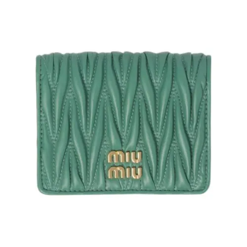 MIU MIU Matelassé Мягкий Овца Кожа Кошелек Маленький Женский Серый Зеленый