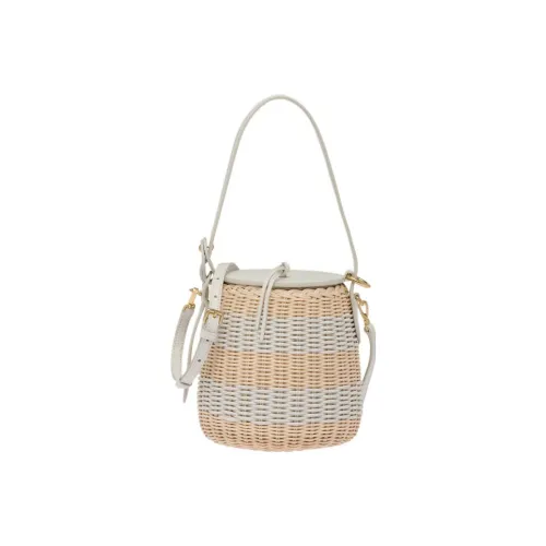 MIU MIU Прутья ивы с кожаными вставками Ведрообразная сумка Сумка через плечо Сумка Обычная Женская Бежевая Белая
