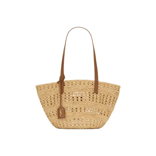 SAINT LAURENT Рафия с кожаными вставками корзинка-сумка одно плечо маленькая женская натуральная