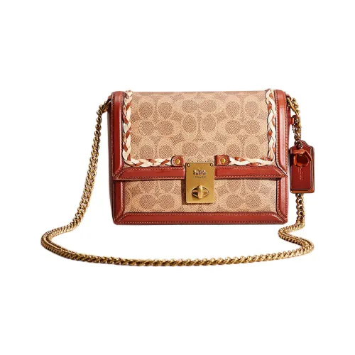 COACH Hutton Холст Телячья кожа Квадратная Сумка Сумка через плечо Сумка на плечо Маленькая Женская Коричневая