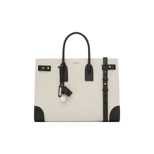 SAINT LAURENT Хлопок Телячья кожа Тоут Сумка Сумка для покупок Сумка Большая Men's Natural Черный