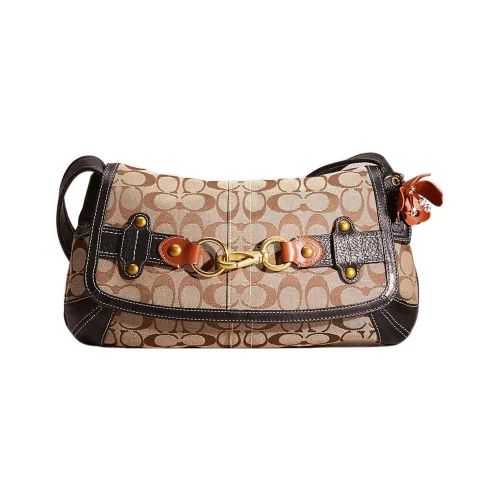 COACH Ergo Холст с кожей Седло Сумка Портативная Сумка через плечо Сумка через плечо Большая Женская Хаки с монограммой