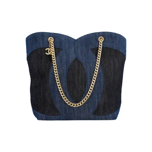 CHANEL Деним Хобо Сумка Сумка Сумка через плечо Большая Женская Синяя и Черная