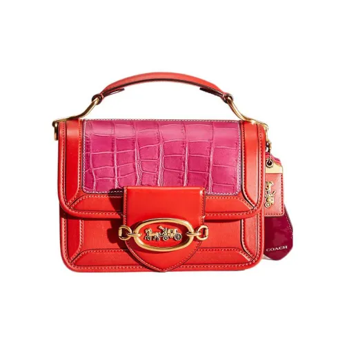 COACH Hero Перчатка Дубленая Кожа Маленькая Квадратная Сумка Сумка через плечо Маленькая Женская Красная