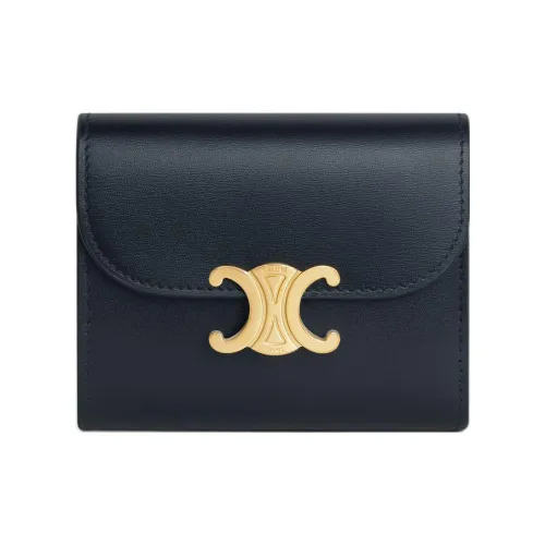 CELINE Triomphe Блестящий Коровья кожа Кошелек Маленький Женский Темно-синий