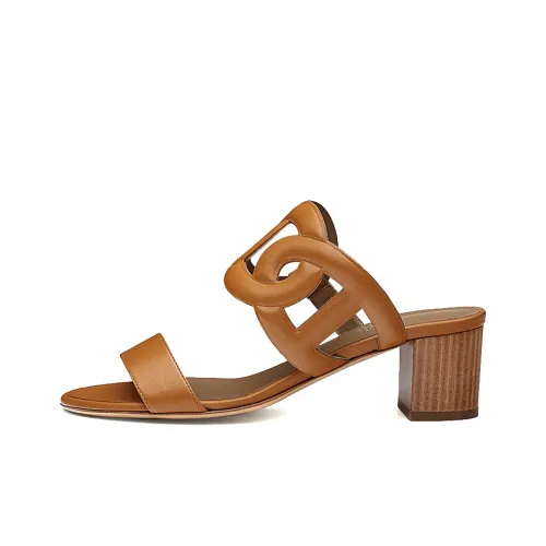 HERMES Бикини Стильный Сандалии Женские Позолоченный Бежевый