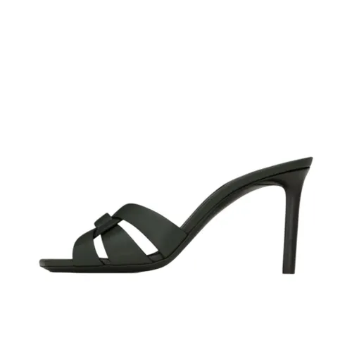 SAINT LAURENT TRIBUTE Кожаные Слипоны с Пэчворком Женские Темно-Зеленые