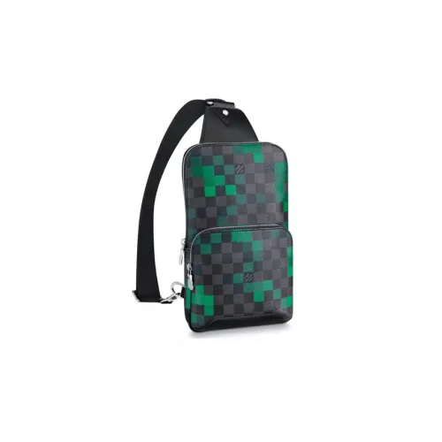 LOUIS VUITTON Avenue Покрытый холст Сумка через плечо Мужская Зеленая Серая