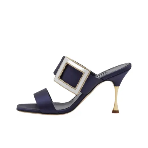 MANOLO BLAHNIK Резина Подошва Тихий Сланик Женские Морской Синий